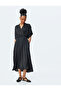 Flowy Short Sleeve Midi Length Double Breasted Satin Dress - 2