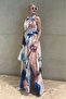 Blue Patterned Slit Long Length Women's Dress Mg2477 - 6