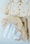 Beige Shirt Collar Flower Patterned Cotton Lined Girl's Dress with Bag (Age 2-5) - 7