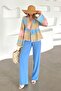 Pleated Palazzo Pants with Elastic Back Blue 7584 - 2