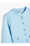 Button Detailed Textured Crew Neck Long Sleeve Jacket - 3