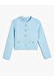 Button Detailed Textured Crew Neck Long Sleeve Jacket