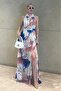 Blue Patterned Slit Long Length Women's Dress Mg2477 - 5