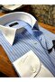 Tessitura Monti Italian Blue Striped Shirt– Slimfit Contrast White Collar & Cuff - 2