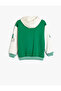 College Jacket Hooded Color Contrast Applique Detail Snap Button Raised - 2