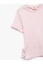 Ribbed Short Sleeve Crew Neck Cotton Bow T-Shirt - 3