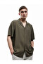 Short Sleeve Apaş Collar Buttoned Viscose Shirt