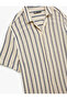 Cotton Regular Fit Apache Collar Buttoned Short Sleeve Openwork Striped Shirt - 5