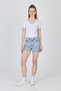 White V-Neck Gathered Crop T-Shirt 9201m - 3