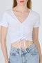 White V-Neck Gathered Crop T-Shirt 9201m - 4