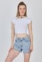 White Crew Neck Cotton Slim Fit Crop T-Shirt 9199m - 2