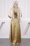Oil Green Balloon Sleeve Satin Evening Dress - 3