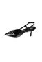 Yazkiş Women's Black and White Patent Leather V-Buckle Front Pointed Open Back 8cm Goblet Heel Steletto Shoes - 3