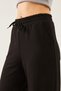 Women's Black High Waist Lace Up Elastic Waist Wide Leg Sweatpants - 3
