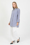 Navy Blue Striped Wide Cuffed 96% Cotton Flexible Poplin Long Tunic Women's Shirt 1160 - 4