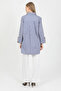 Navy Blue Striped Wide Cuffed 96% Cotton Flexible Poplin Long Tunic Women's Shirt 1160 - 6