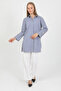Navy Blue Striped Wide Cuffed 96% Cotton Flexible Poplin Long Tunic Women's Shirt 1160 - 3