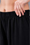 Women's Black Linen Elastic Waist Comfortable Wide Leg Trousers - 2