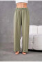 Women's Khaki Linen Elastic Waist Comfortable Wide Leg Pants - 5