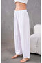 Women's White Linen Elastic Waist Comfortable Wide Leg Pants