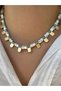 White and Blue Bead Gold Detail Row Necklace