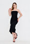 Black Back Slit Strapless Dress with Gather Detail on the Side - 4
