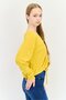 Women V Neck Ruched Tie Long Sleeve Sweater, Dark Yellow - 3