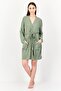 Women Heather Open Front Belted Cardigan, Sage Green - 2