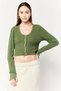 Offline X Aerie Women Round Neck Long Sleeve Textured Crop Top, Green