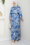 Satin Floral Indigo Pleated Skirt Suit