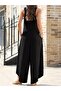 Women's Casual Long Viscose Jumpsuit with Straps and Pockets - 3