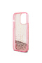 Apple iPhone 14 Pro Max Case Guess Licensed Transparent Liquid Glitter Gold Striped Cover Pink - 5