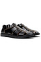 Men's Black Adjustable Sandals with Hook And Loop Strap, Soft Sole, Genuine Leather Don