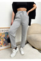 Women's Gray Elastic Waist High Waist Jogger Sweatpants