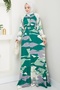 Botanical Pattern Dark Green Viscose Dress - 3