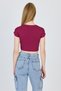 Burgundy Crew Neck Cotton Slim Fit Crop T-Shirt 9199m - 5