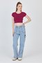 Burgundy Crew Neck Cotton Slim Fit Crop T-Shirt 9199m - 3