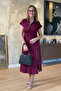 Women's Short Sleeve Collar and Hem Zippered Midi Viscose Two Thread Dress - 5