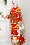 Botanical Pattern Red Viscose Dress - 4
