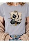 Women's Dice Card Printed Crew Neck T-Shirt Oversize Casual Boyfirend