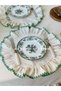 2 pcs ~ Olive Green Detailed Cream Raw Linen Placemat / Charger Plate