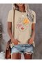 Women's Figure and Butterfly Printed T-Shirt Oversize Casual