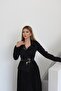 Women's Imported Fabric Collar Accessory Detail Belted Bottom Guipure Special Design Dress - 6