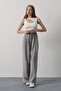 Pleated Lace-Up Oversize Trousers - Gray - 4