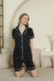 Women's Heart Detail Cotton Front Button Shorts Home Wear Pajama Set Black