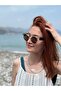 Stylish Women's Sunglasses with Transparent Cat Eye Frame Brown Handle and Glass
