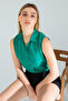 Women's Zero Sleeve Viscose Emerald Green Shirt - 3