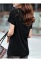 Women's Black V-Neck T-Shirt Summer Regular Fit Basic Plain Print-Free Casual Stylish Loose T-Shirt - 2