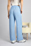 Blue Adjustable Waist Striped Pockets Wide Leg Linen Women's Trousers S - 4