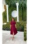 Bat Sleeve Front Slit Belted Crepe Dress - 4